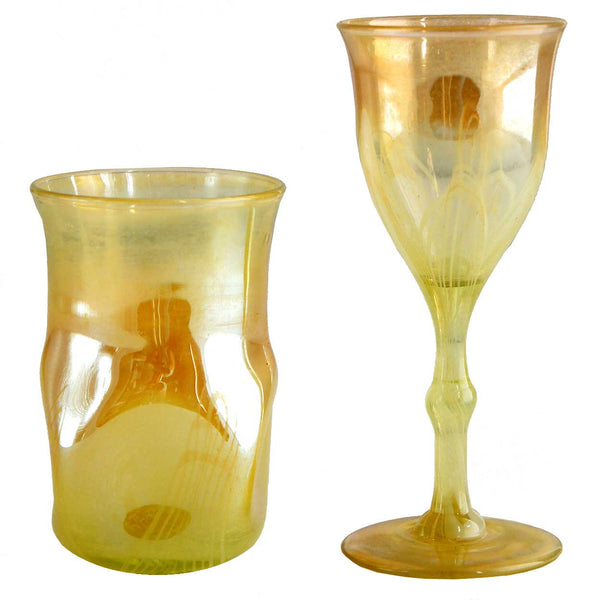 American Tiffany Studios Iridescent Art Glass Cordial and Port Wine Glass