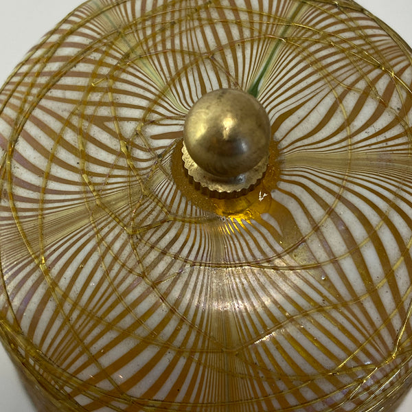 Set of Eight American Durand Glass Gold Threaded Pulled Feather Lamp Shades