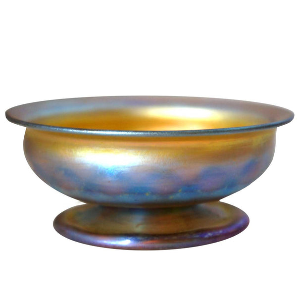 Small American Tiffany Studios Favrile Glass Iridescent Gold Footed Bowl