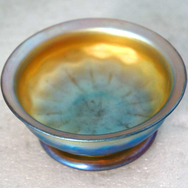 Small American Tiffany Studios Favrile Glass Iridescent Gold Footed Bowl