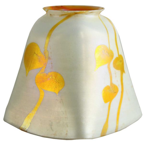 Small American Glass Gold and White Heart and Vine Lamp Shade