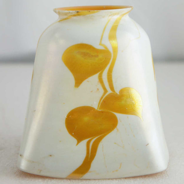 Small American Glass Gold and White Heart and Vine Lamp Shade