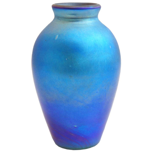 American Blue Iridescent Art Glass Vase Lamp Base