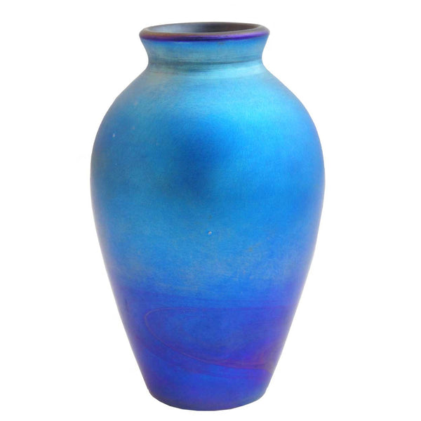 American Blue Iridescent Art Glass Vase Lamp Base