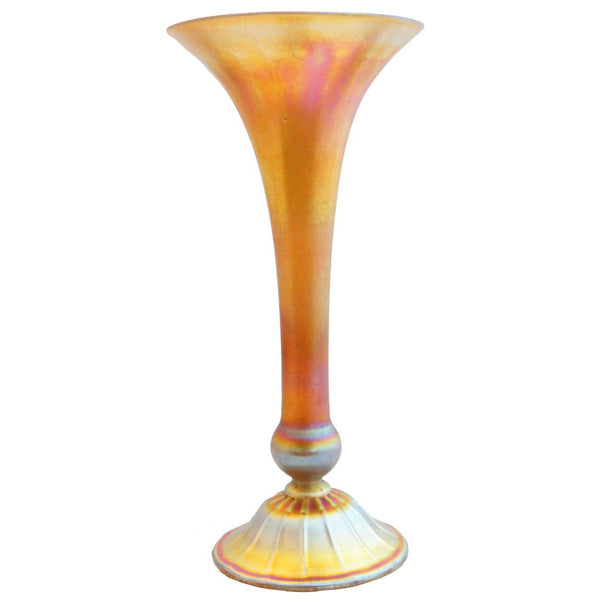 Large American Tiffany Studios Art Nouveau Favrile Gold Glass Trumpet Vase