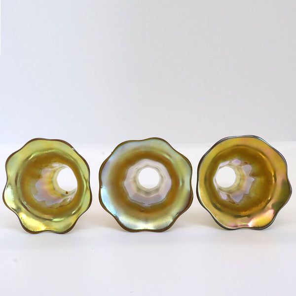 Set of Three Vintage American Art Nouveau Style Glass Iridescent Gold Lily Lamp Shades