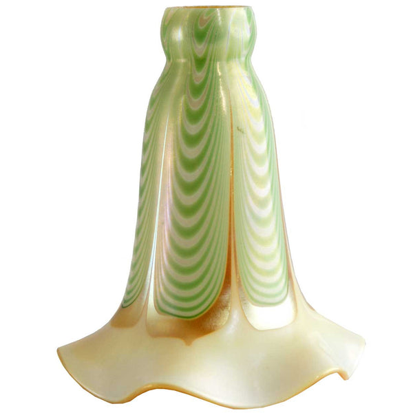American Quezal Art Nouveau Glass Green Drag Loop Lily Lamp Shade