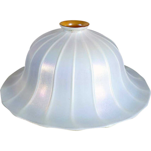 Large American Quezal White Ribbed Bell Glass Lamp Shade