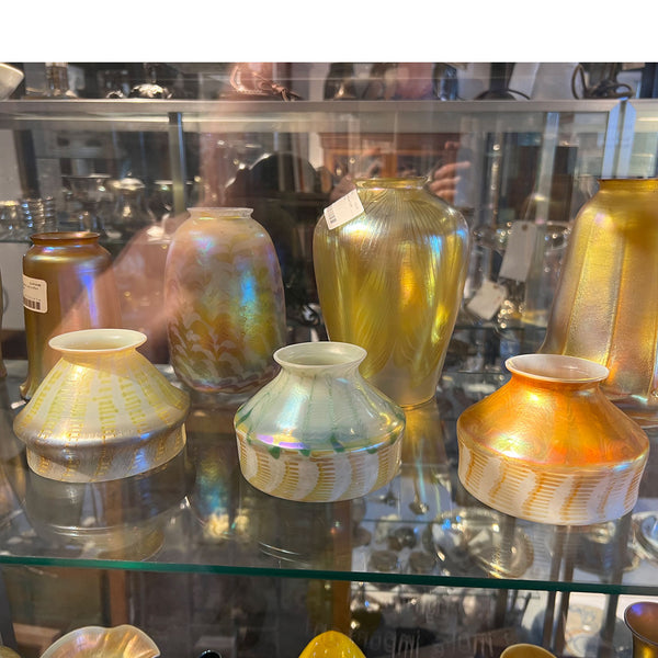 Rare American Tiffany Studios Favrile Glass Yellow Zipper Pattern Candle Lamp Shade