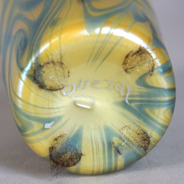 American Quezal Glass Yellow and Blue King Tut Cabinet Vase