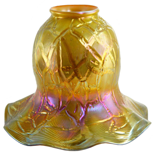 Large American Steuben Gold Aurene Iridescent Glass Lamp Shade