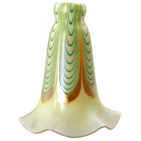 American Art Nouveau Glass Green Dragged Loop Lily Lamp Shade