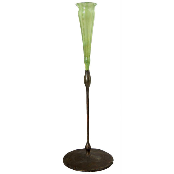 Rare American Tiffany Studios Art Nouveau Glass Floriform Vase on Bronze Base