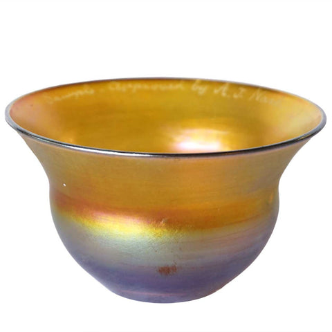 Rare American Tiffany Studios A.J. Nash Approved Sample Gold Iridescent Glass Bowl