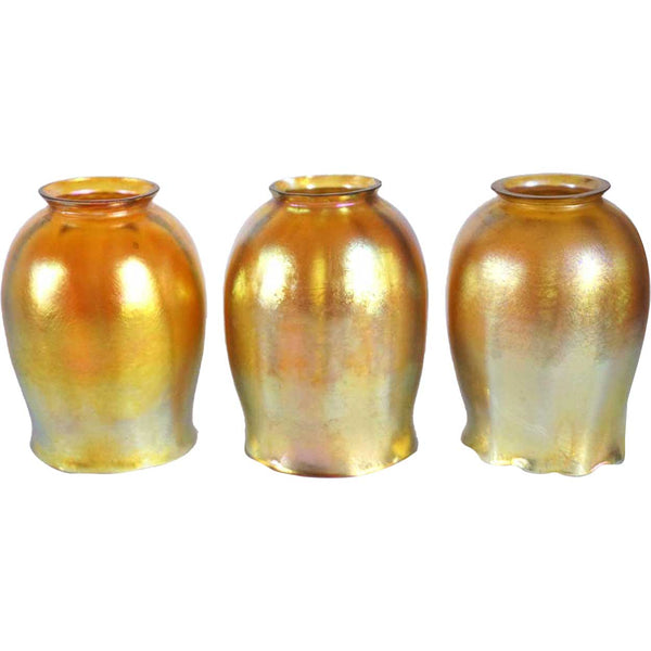 Set of Three American Tiffany Studios Art Nouveau Gold Favrile Tulip Lamps Shades