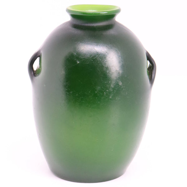 American Tiffany Studios Carved Glass Green Daffodil Cabinet Vase