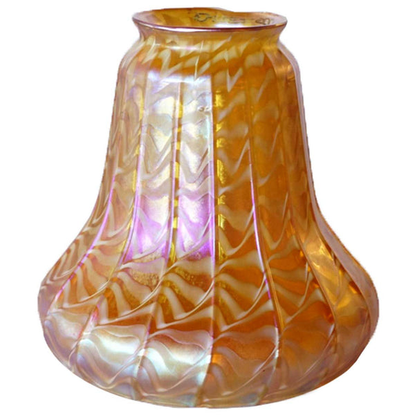 American Quezal Art Nouveau Gold Glass Ribbed Ribbon Decoration Lamp Shade