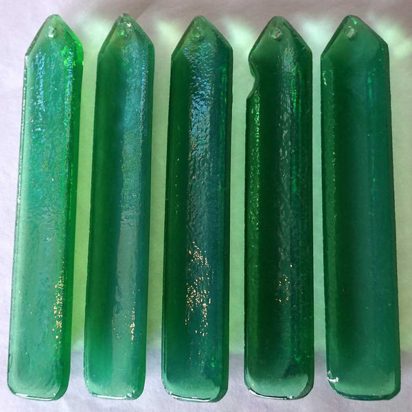 Set of 5 American Tiffany Studios Mottled Green Favrile Glass Chandelier Prisms