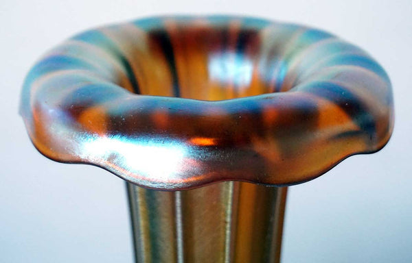 American Tiffany Furnaces Art Nouveau Favrile Glass Dore Bronze Trumpet Vase