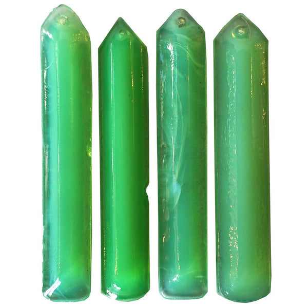 Set of 4 American Tiffany Studios Mottled Green Glass Chandelier Prisms