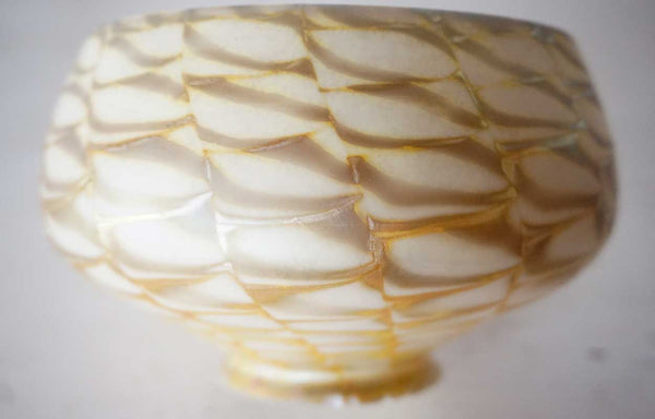 Small American Fostoria Art Glass Gold Zipper Pattern Harp Lamp Shade