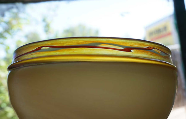 American Art Glass Butterscotch Intarsia Border Harp Lamp Shade