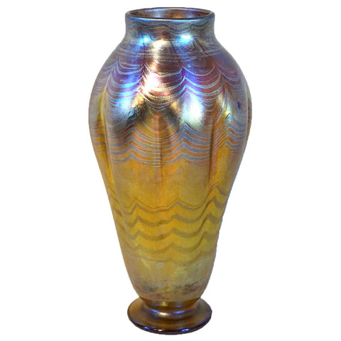 Rare American Tiffany Studios Favrile Glass Peacock Iridescent Vase