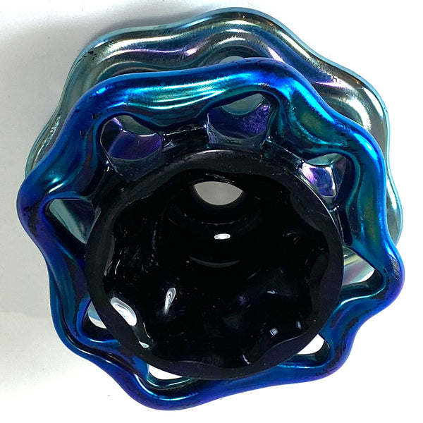 American Steuben Glass Iridescent Blue Aurene Flower Frog