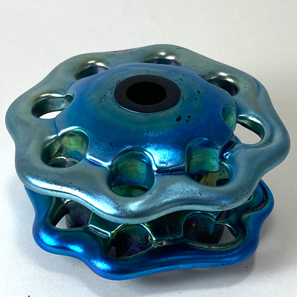American Steuben Glass Iridescent Blue Aurene Flower Frog