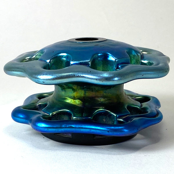 American Steuben Glass Iridescent Blue Aurene Flower Frog