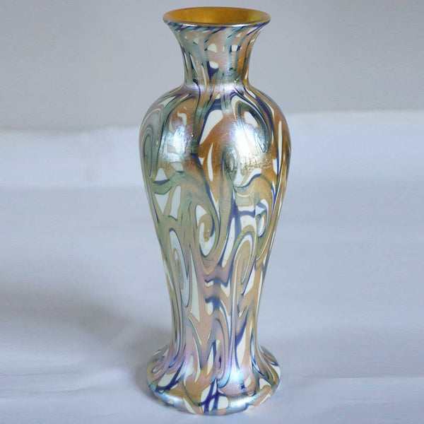 Fine American Durand Glass King Tut Three-Color Baluster Vase