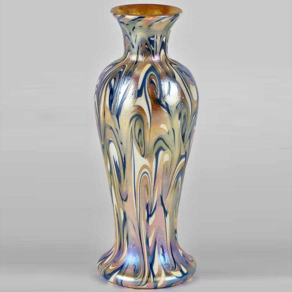 Fine American Durand Glass King Tut Three-Color Baluster Vase