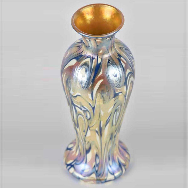 Fine American Durand Glass King Tut Three-Color Baluster Vase