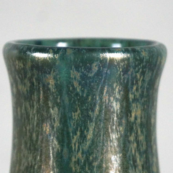 American Nash Iridescent Teal Chintz Decorated Glass Vase