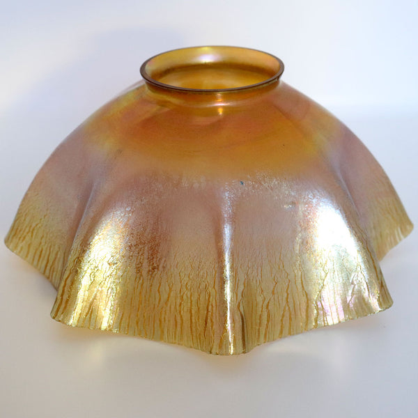 American Tiffany Studios Gold Favrile Glass Candlestick Table Lamp with Insert and Shade