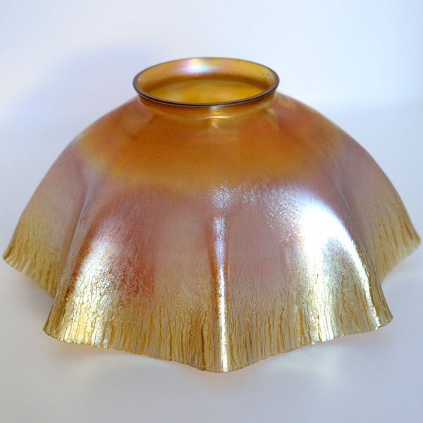 American Tiffany Studios Gold Favrile Glass Candlestick Table Lamp with Insert and Shade