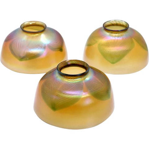 Set of Three American Tiffany Studios Gold Favrile Glass Pulled Feather Lamp Shades