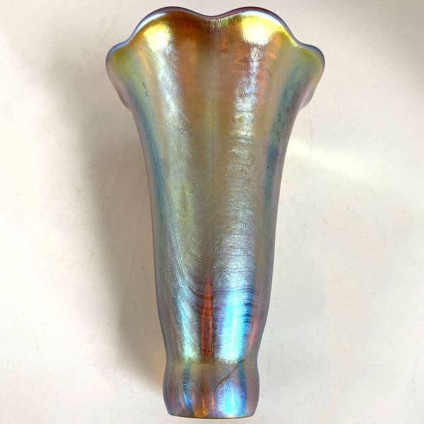 American Tiffany Favrile Glass Iridescent Blue to Gold Glass Lily Lamp Shade