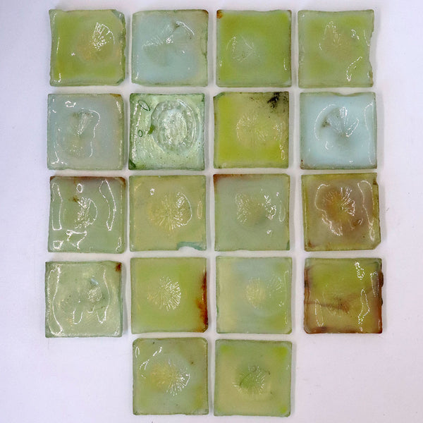 Set of 18 American Tiffany Glass & Decorating Co. Green Glass Square Fireplace Tiles