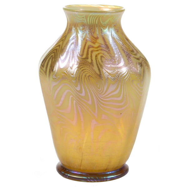 Small American Tiffany Studios LCT Favrile Glass Gold King Tut Vase