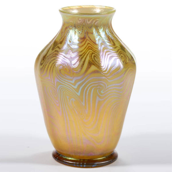 Small American Tiffany Studios LCT Favrile Glass Gold King Tut Vase
