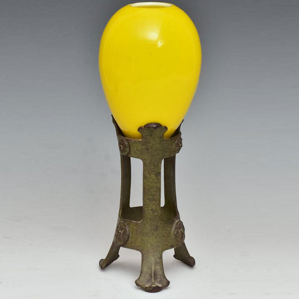 American Tiffany Studios Favrile Glass Lemon Yellow Amphora Vase on Bronze Stand
