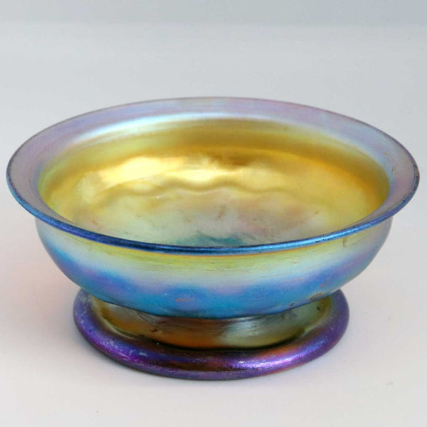 Small American Tiffany Studios Favrile Glass Iridescent Gold Footed Bowl