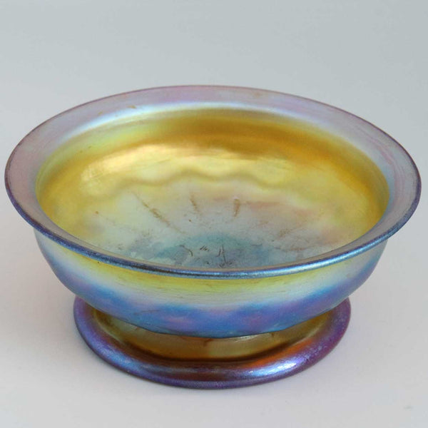 Small American Tiffany Studios Favrile Glass Iridescent Gold Footed Bowl