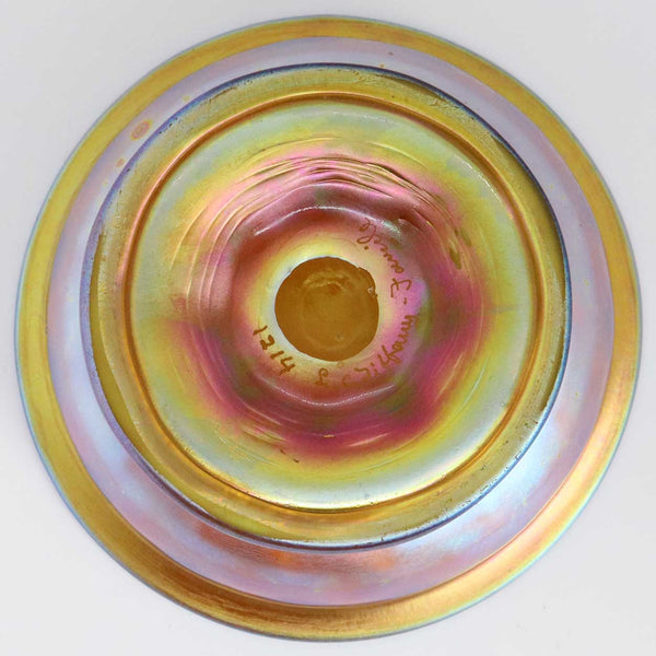 Small American Tiffany Studios Favrile Glass Iridescent Gold Footed Bowl