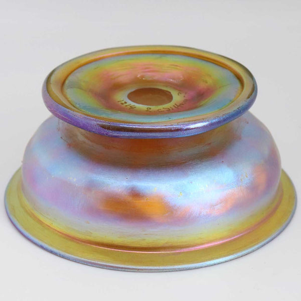 Small American Tiffany Studios Favrile Glass Iridescent Gold Footed Bowl