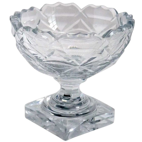 Small English Victorian Cut Glass Pedestal Salt Dish