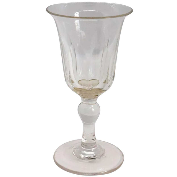 English Georgian Petal Cut Baluster Stem Wine or Gin Drinking Glass Stemware