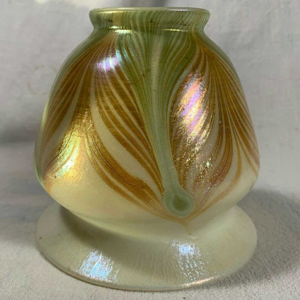 American Art Nouveau Iridescent Gold and Green Pulled Peacock Feather Lamp Shade