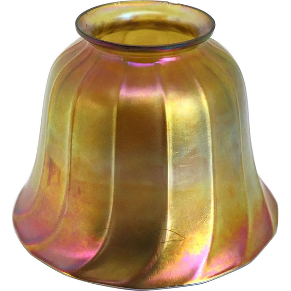 American Tiffany Studios Favrile Glass Gold Ribbed Candlestick Lamp Shade